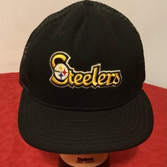 VINTAGE 90s Pittsburgh Steelers NFL Trucker Hat w Mesh Snapback AJD Sz L BallCap - Picture 3 of 7